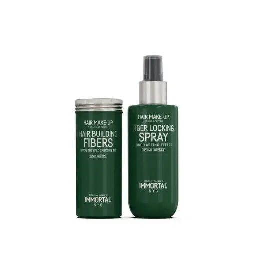 [NYC28] IMMORTAL NYC HAIR BUILDING FIBER 20G & FIBER LOCKING SPRAY 150 ML 2 IN 1 SET - DARK BROWN