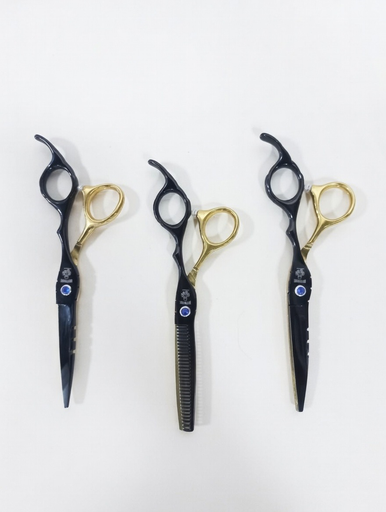 [RT1555] KIT TIJERA X3 DIAMANTÉ NEGRO DORADO 